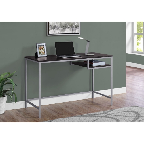 48" Computer Desk in Cappuccino & Silver Metal